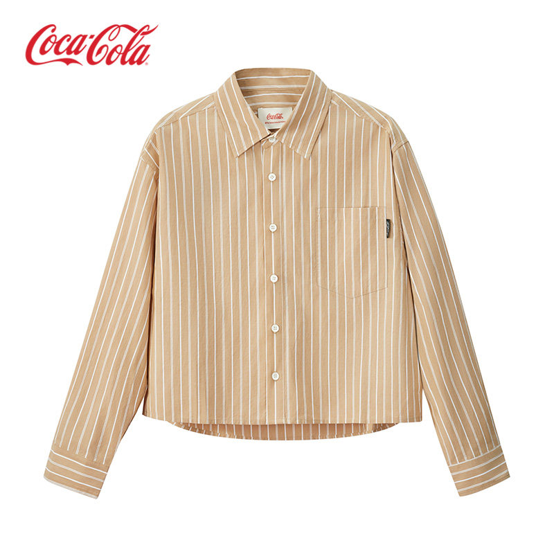 【商场同款】Coca-Cola可口可乐 条纹撞色刺绣长袖衬衫 女