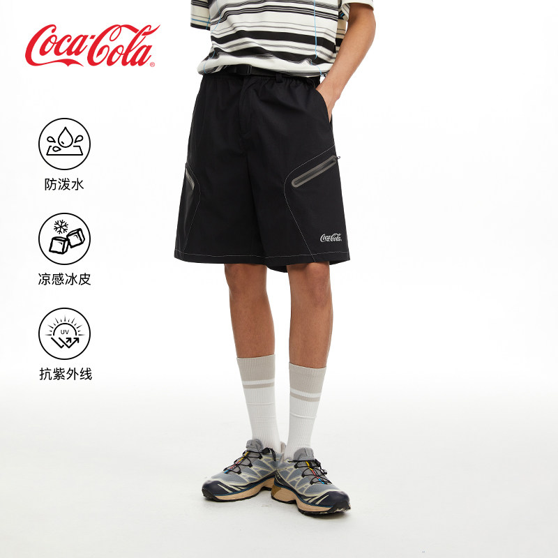 Coca-Cola可口可乐 可调节腰带反光拼接户外凉感休闲短裤男女同款