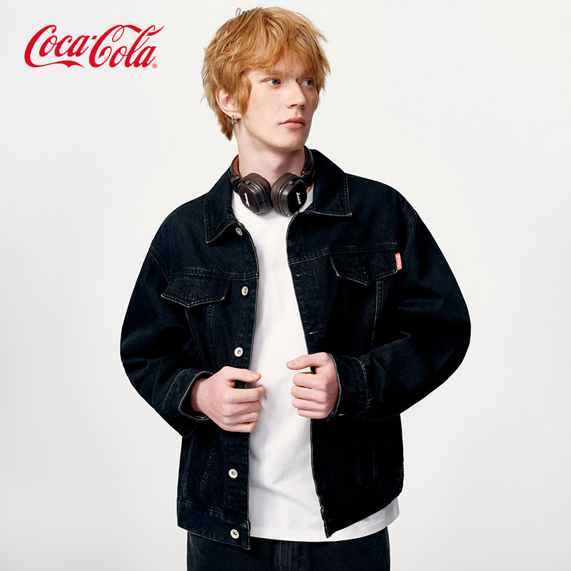 Coca-Cola/可口可乐 美式复古做旧水洗高街工装牛仔厚外套男女