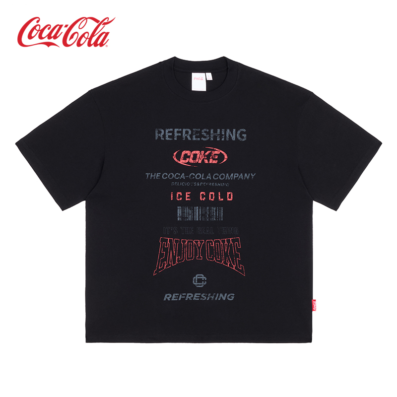 Coca－Cola/可口可乐印花美式高街大标语重磅短袖T恤 男女同款