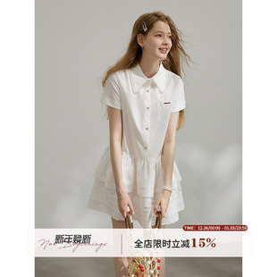 设计感裙子 连衣裙女夏短款 WPsense原创白色刺绣蕾丝花边短袖 衬衫