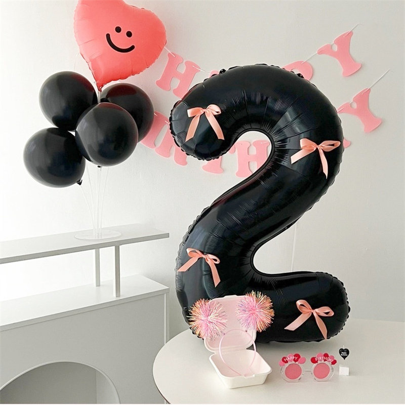 网红气球黑粉蝴蝶结数字气球公主粉色丝带32寸缎带铝膜大生日派对,节庆用品/礼品,气球,淘宝优惠券,粉丝福利购,淘宝优惠卷