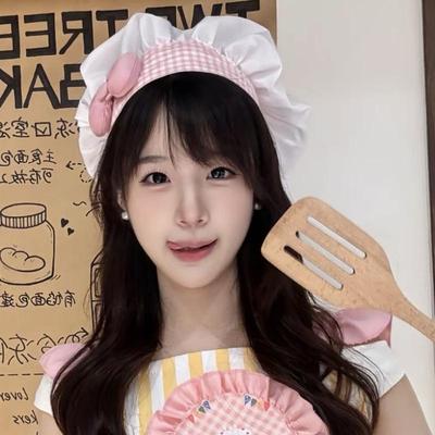 小红书同款格子蝴蝶结厨师帽料理饼饼大厨cos料理鼠王帽拍照道具