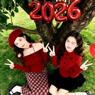 2026新年16寸红色数字气球装饰氛围感跨年元旦布置球女生拍照道具