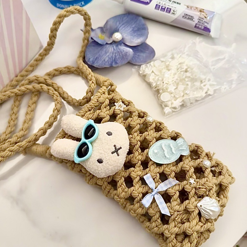 米菲miffy手工编织包夏威夷手机斜挎包度假遛弯网红防烫手机