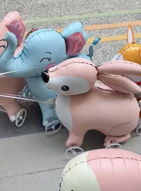 新款地推摆摊带轮走路动物气球卡通站立儿童充气小号商场活动装饰