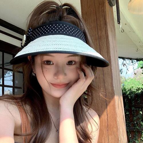 可爱kitty猫草编空顶帽子女夏季镂空透气大帽檐太阳帽遮阳防晒帽