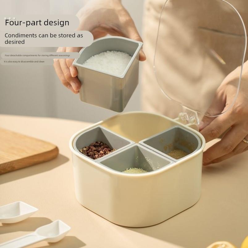 调味盒四格一体组合家用厨房高端带盖勺调料罐盐味精佐料盒可拆洗