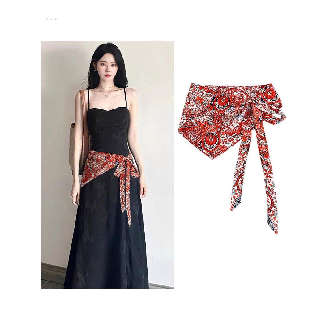 民族风春夏半身裙女彷丝印花腰巾叠穿户外三角屁帘2025新款百搭潮