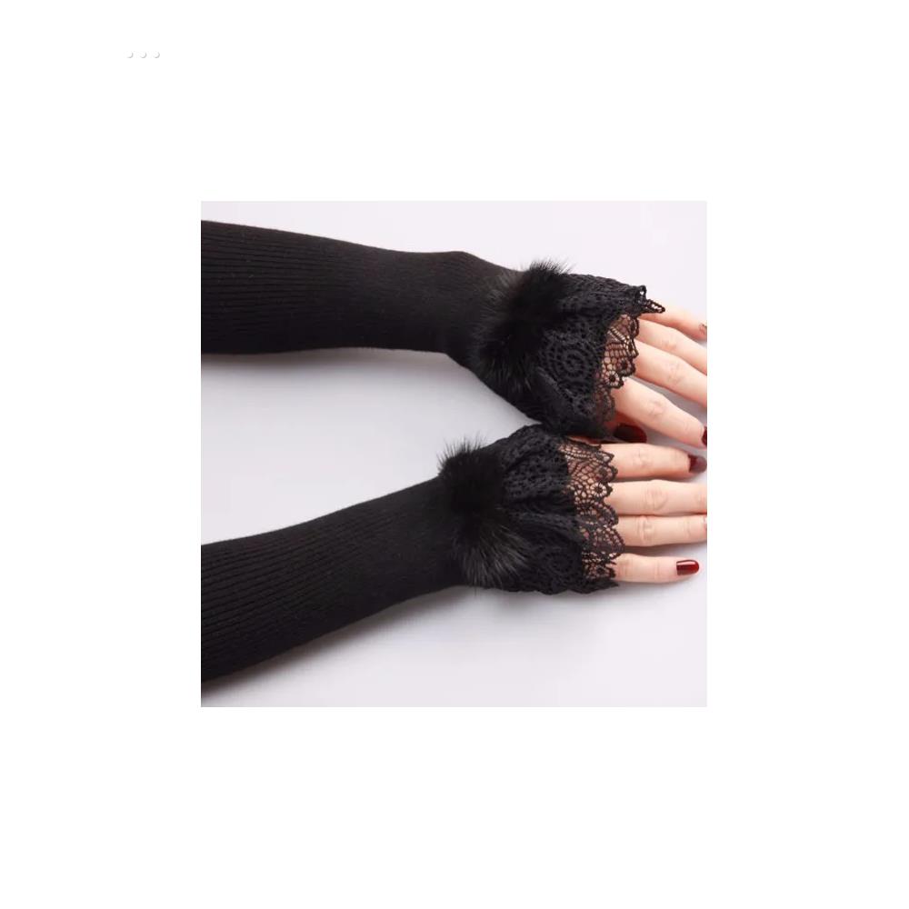 秋冬羊绒长款手套蕾丝花边假袖子保暖手臂套针织袖半袖手臂套防滑