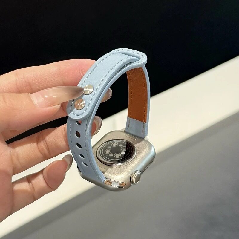 适用苹果手表S11表带双钉扣皮质