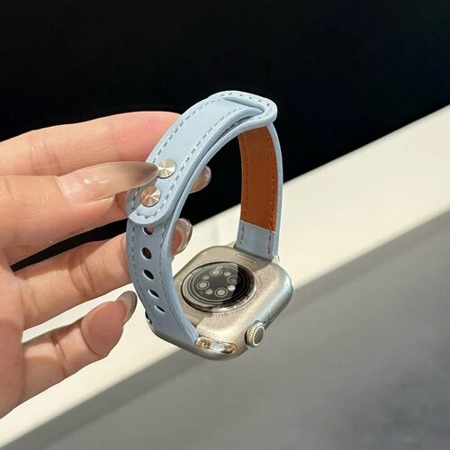 适用苹果手表S11表带双钉扣皮质