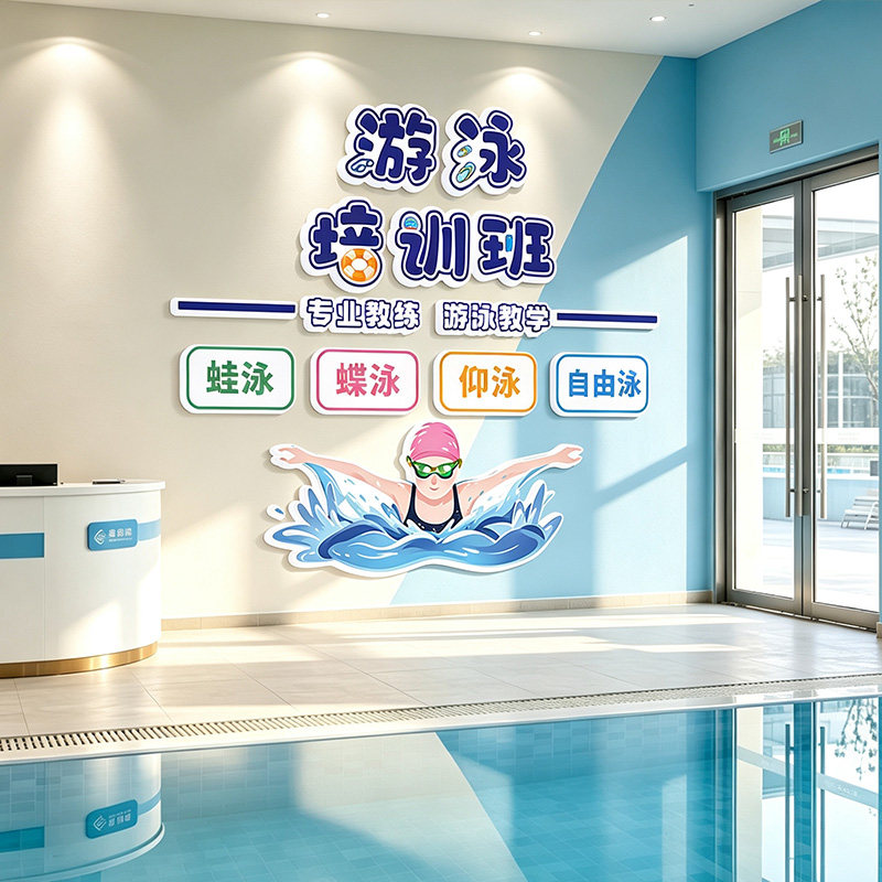 游泳馆健身房培训班3D墙贴画海报