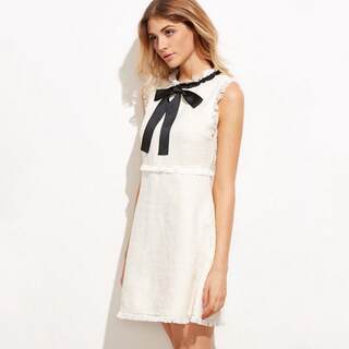 2019 wMomen's roundnecksl eeve less whitedress 女式连衣