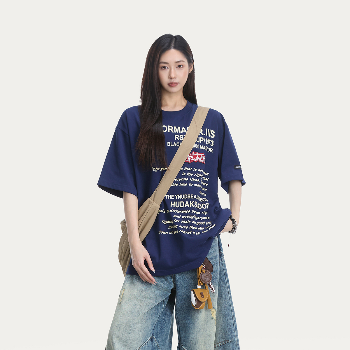 短袖美式潮牌字母印花T恤女
