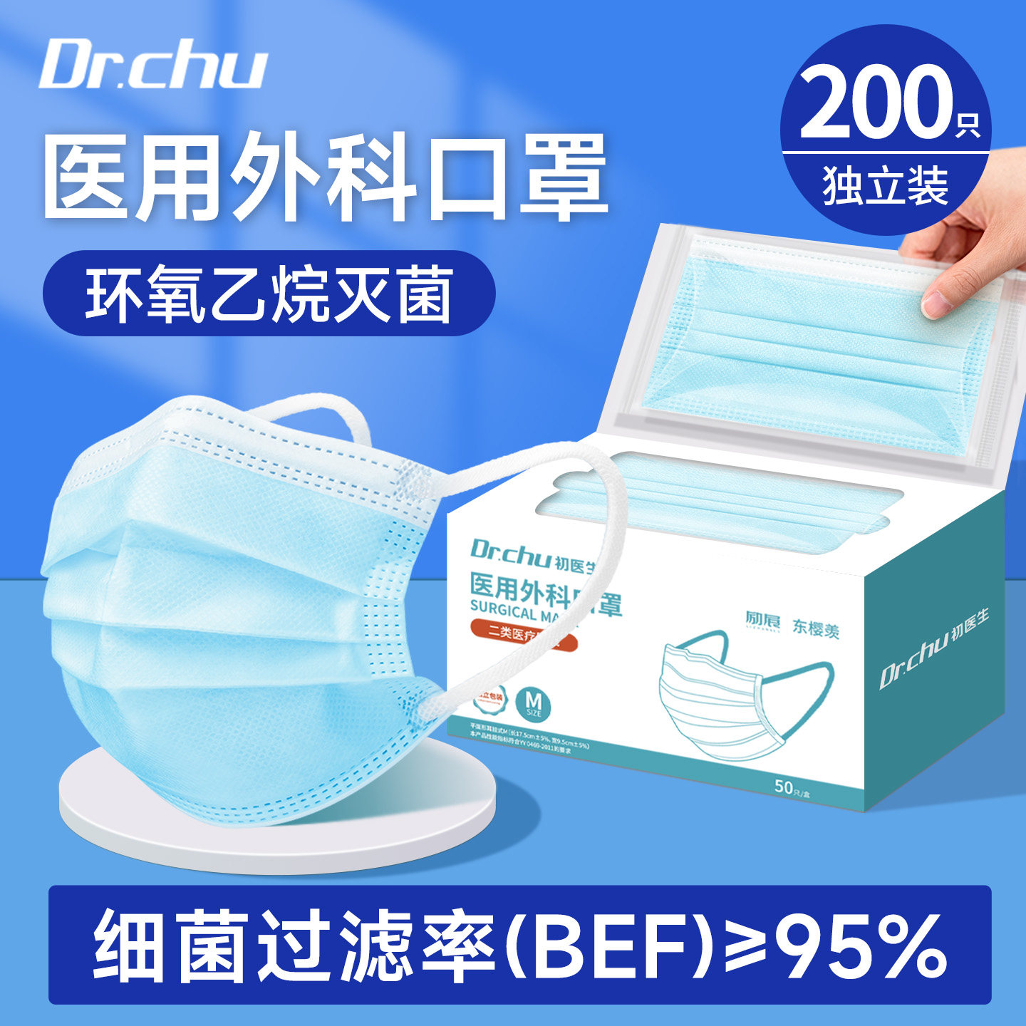 初医生秋冬保暖蓝色医用外科口罩