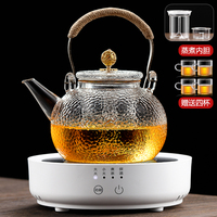 加厚耐高温全玻璃烧水壶锤纹提梁壶电陶炉加热茶壶套装家用煮茶器