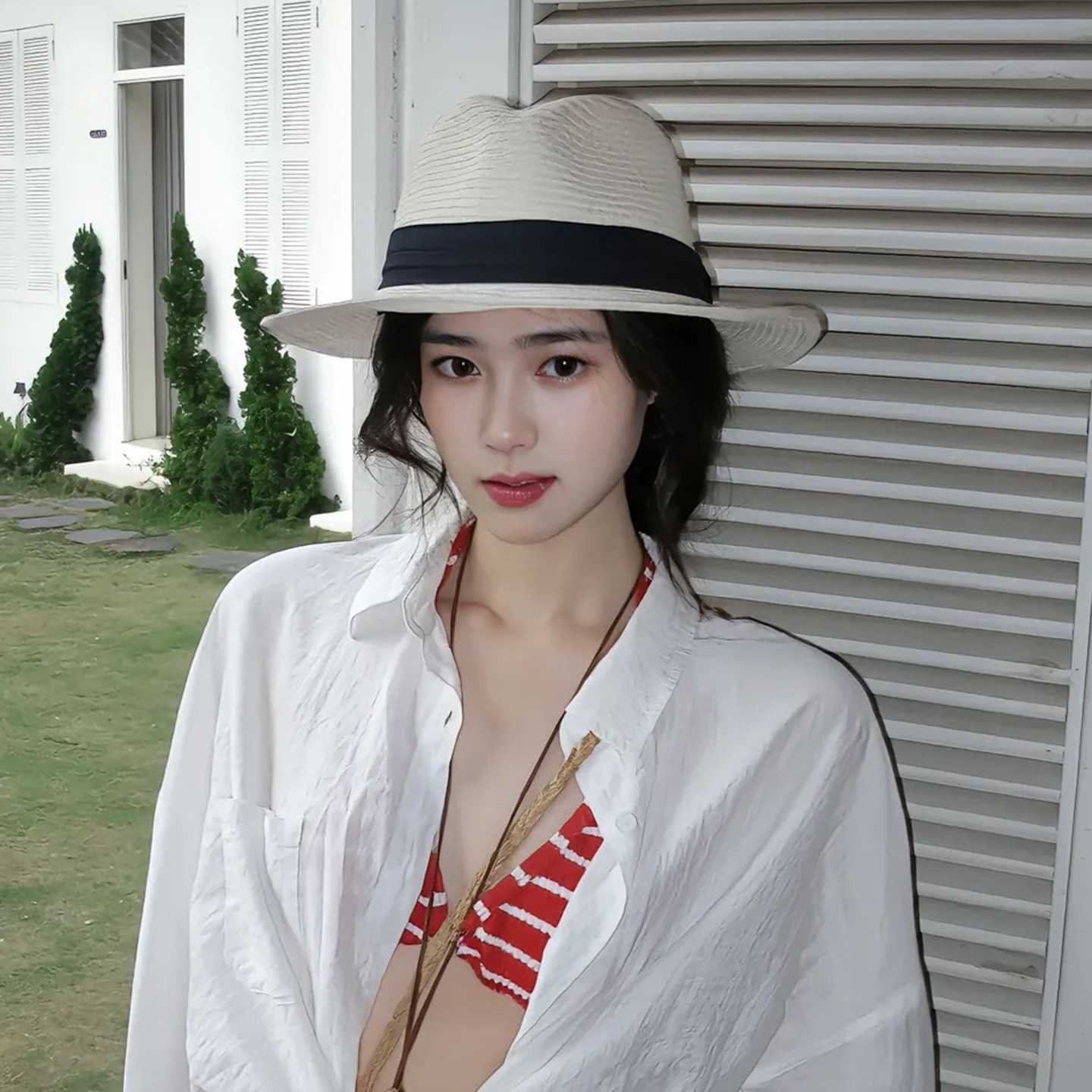 法式复古巴拿马草帽男女夏季海边度假风太阳帽子沙滩防晒草编礼帽