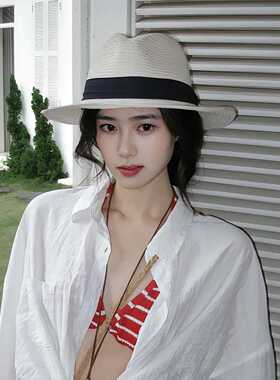 法式复古巴拿马草帽男女夏季海边度假风太阳帽子沙滩防晒草编礼帽