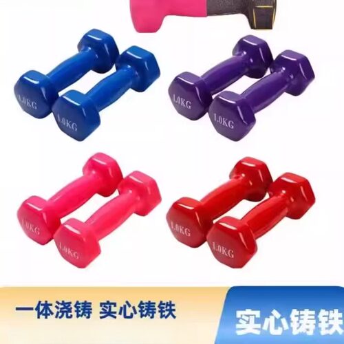 浸塑六角哑铃彩色男女士家用健身瑜伽运动包胶小哑铃纯铁实心铸铁