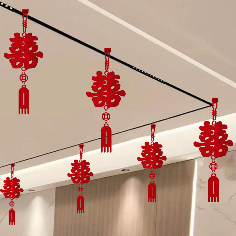 结婚专用新款立体喜字灯笼挂件男女方客厅天花板吊顶装饰婚房布置