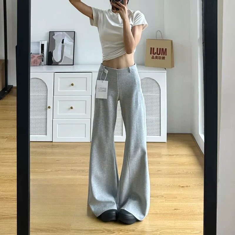 灰色微喇卫裤女款裤子2026新款阔腿运动裤小个子秋季慵懒休闲长裤