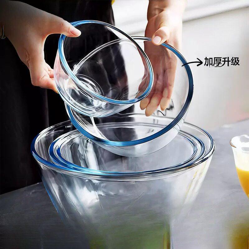 加厚钢化玻璃碗微波炉加热专用透明耐高温家用烘焙打蛋盆沙拉碗