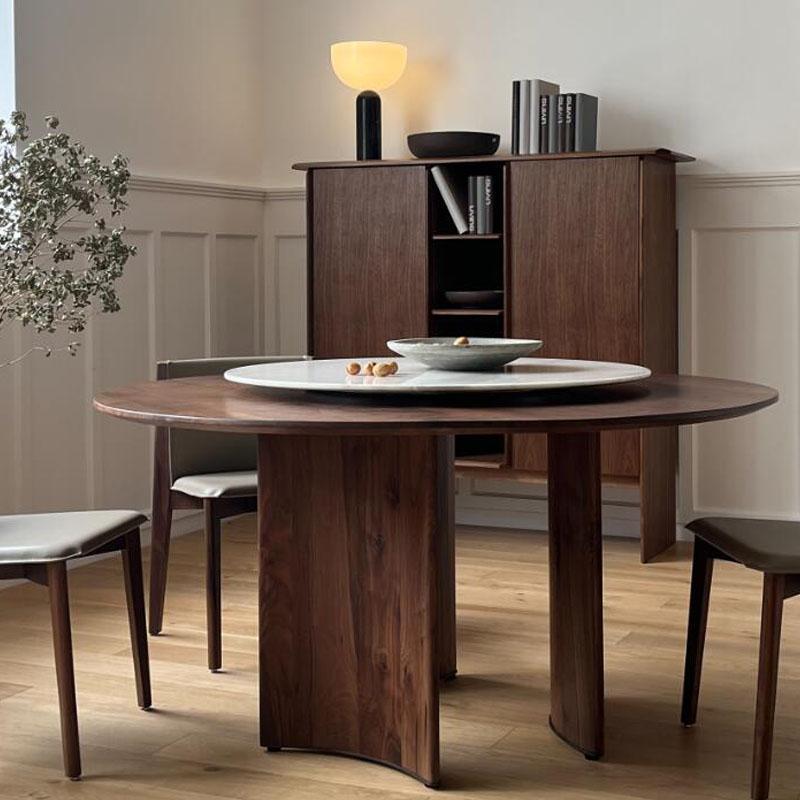 新中国风实木餐桌和椅子2025新优雅的客厅家庭转盘大圆桌黑胡桃木