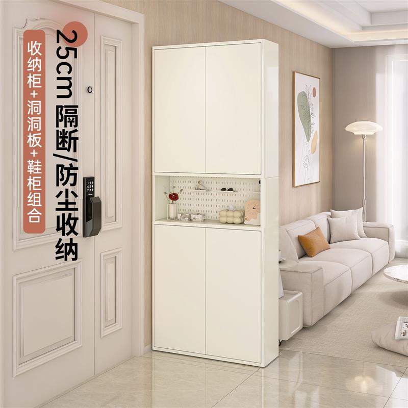 奶油风薄款鞋柜家用门口入户玄关柜多功能收纳储物柜落地式隔断柜