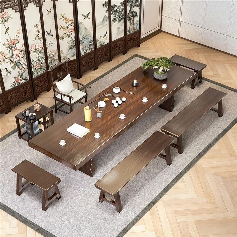 实木大板茶桌新中式禅意现代家用茶室办公室茶台泡茶桌椅组合整套