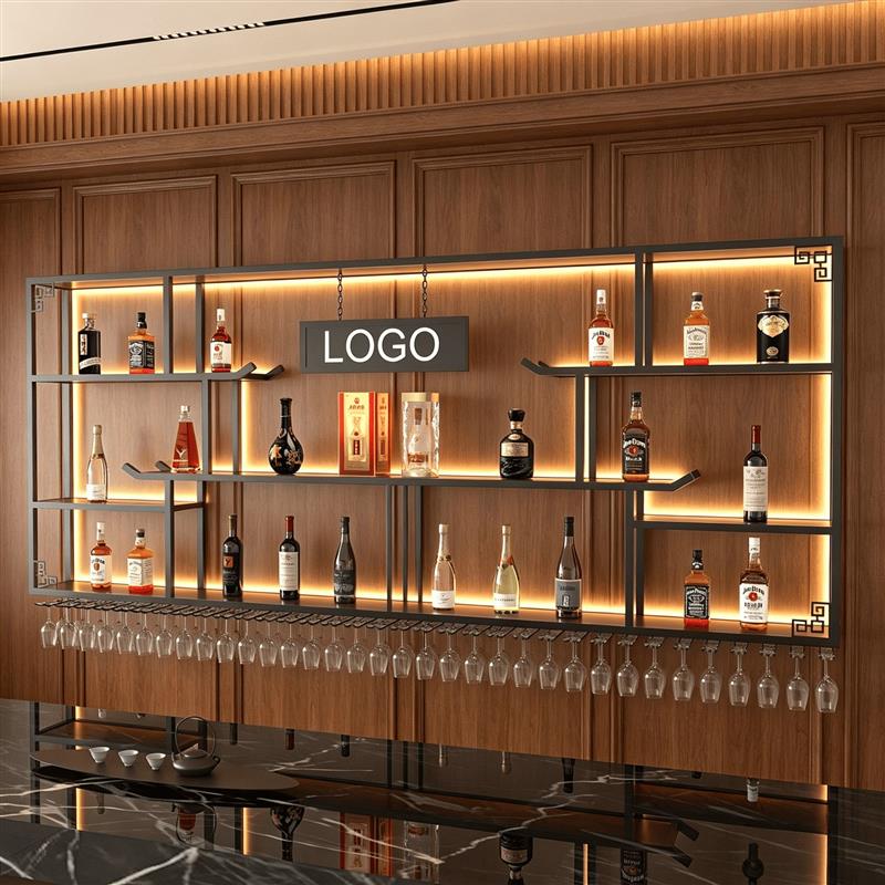 新中式吧台壁挂式酒架壁挂红酒柜商用店铺挂墙置物架酒吧展示架
