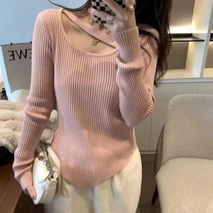 2023年秋冬季新款小众设计感不规则打底衫女内搭别致套头针织上衣