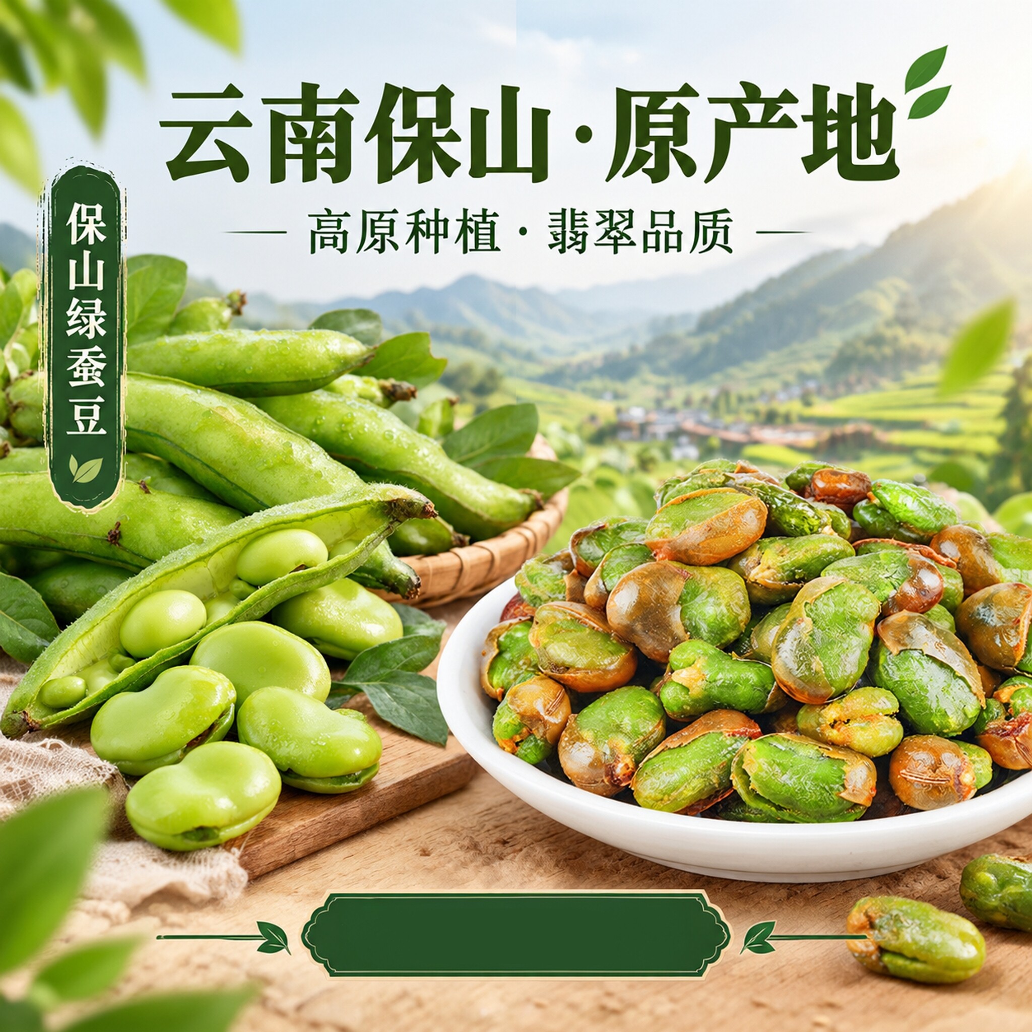 云南保山翡翠绿心蚕豆兰花豆带壳原味香酥休闲特产小零食下酒菜