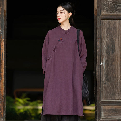 26秋季新品国风佛系禅服居士服女立领斜襟盘扣袍子复古旗袍连衣裙