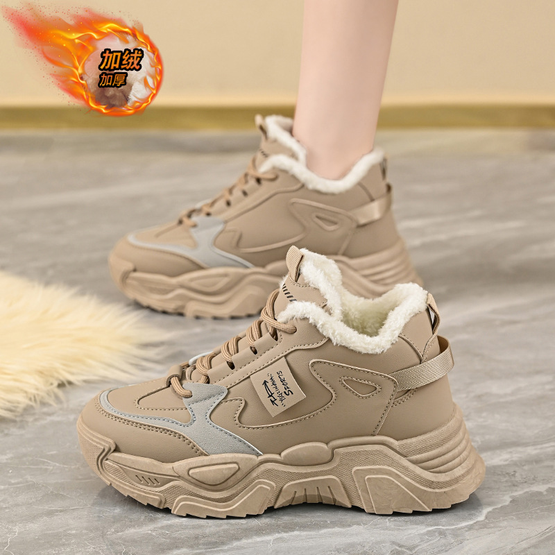 加绒高帮老爹鞋女2024冬季新款韩版保暖运动鞋增高ins棉鞋 K819-5