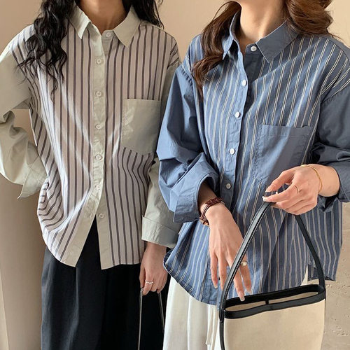 厂家直销条纹衬衫女长袖2026春装新款宽松休闲上衣设计感纯棉衬衣