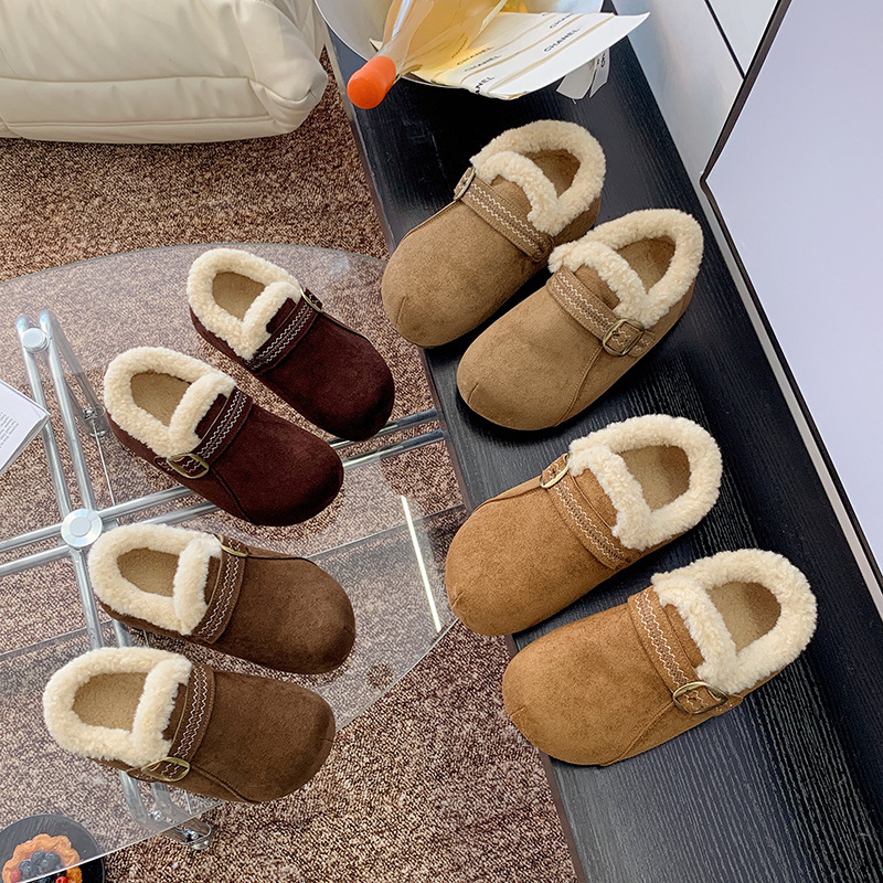 超火加绒毛毛勃肯鞋女2025新款秋冬复古厚底内增高时尚百搭乐福鞋