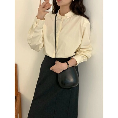 韩国egg纯色百搭休闲长袖衬衫女
