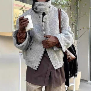 london 夹棉毛呢外套女 flat现H25秋冬韩国东大门复古百搭立领短款