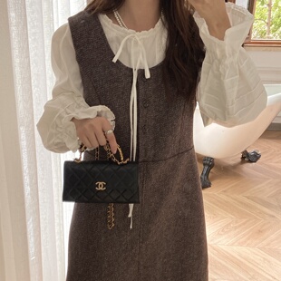 ON退清仓价2025冬季 韩国东大门小香风粗花呢60羊毛显瘦背带裙 新款