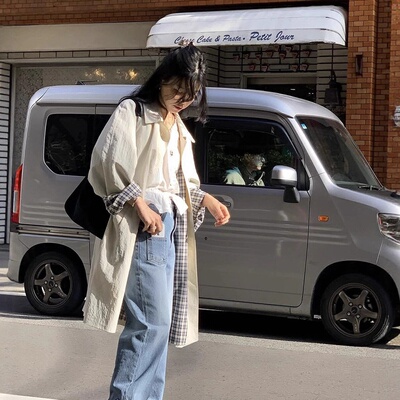 modest现H25纯色宽松休闲风衣女