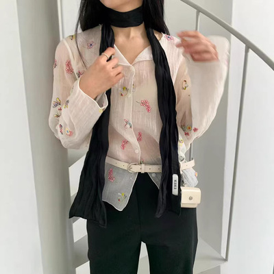 murmur微透刺绣印花防晒衬衫上衣