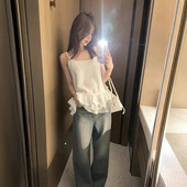 balance现H25夏款 韩国东大门修身 显瘦白色荷叶边百搭雪纺吊带背心