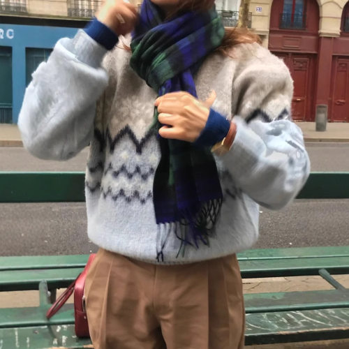 波浪纹羊毛毛衣sienne东大门圆领
