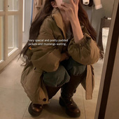 OBJET现H25冬款 韩国东大门纯色白鸭绒可拆卸连帽工装 羽绒服外套女