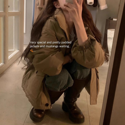 纯色中长款羽绒服OBJET韩版连帽
