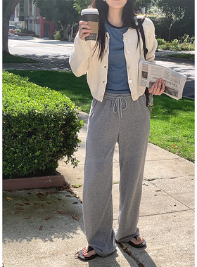 haag现25夏款韩国东大门纯色百搭宽松显瘦直筒高腰垂感阔腿休闲裤