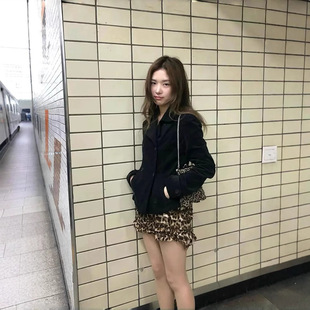 settle for moon现H25夏款韩国复古豹纹荷叶边半身裙辣妹高腰短裙