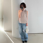 韩国东大门清新格纹蝴蝶结系带套头无袖 oli seoul现H25夏款 背心女