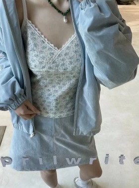 viaplain现货25夏款韩国东大门复古蕾丝花边修身显瘦碎花吊带背心